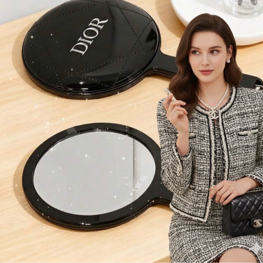Dior Glossy Black Handheld Mirror ships in beautiful velvet case amazing piece
